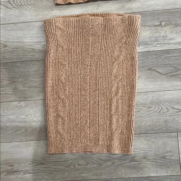 Express Tan Knit Cardigan and Skirt Set! Super cute, stretchy, stylish!Worn once - Picture 2 of 6
